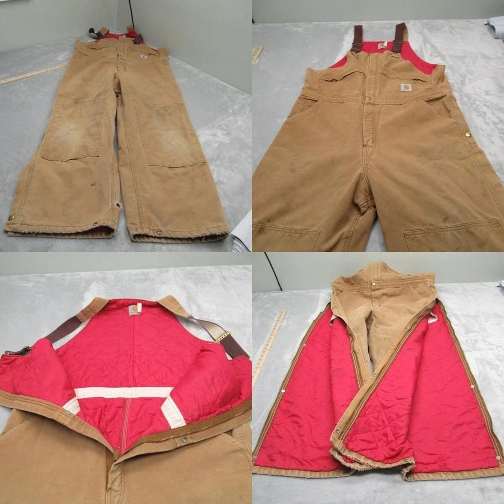 Carhartt Brown Duck Bib Overalls with Red Lining